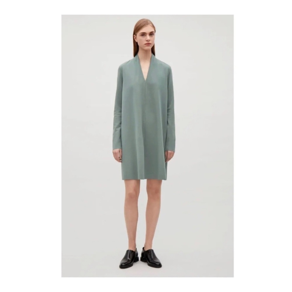 COS Minimalist V-Neck Long Sleeve Stretch Heavy Jersey A Line Dress